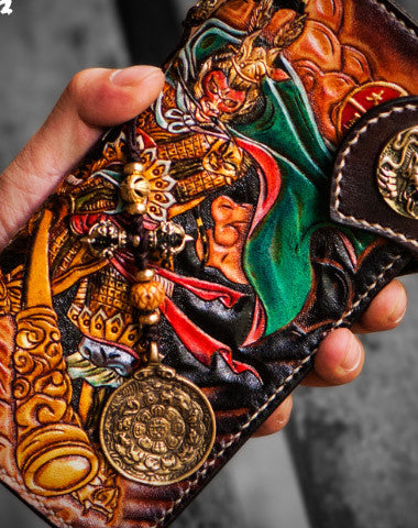 Handmade leather biker trucker wallet monkey king leather chain men wallet - EverHandmade