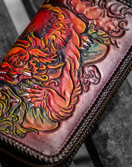 Handmade leather Tonlion clutch zip long wallet black leather men Tooled - EverHandmade