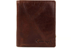 Vintage Bifold Coffee genuine Leather billfold wallet For Men Zipper photo card holder - EverHandmade