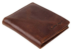 Vintage Bifold Coffee genuine Leather billfold wallet For Men Zipper photo card holder - EverHandmade