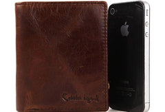 Vintage Bifold Coffee genuine Leather billfold wallet For Men Zipper photo card holder - EverHandmade