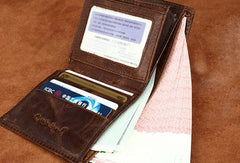 Vintage Bifold Coffee genuine Leather billfold wallet For Men Zipper photo card holder
