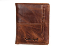 Vintage Bifold Coffee genuine Leather billfold wallet For Men Zipper photo card holder