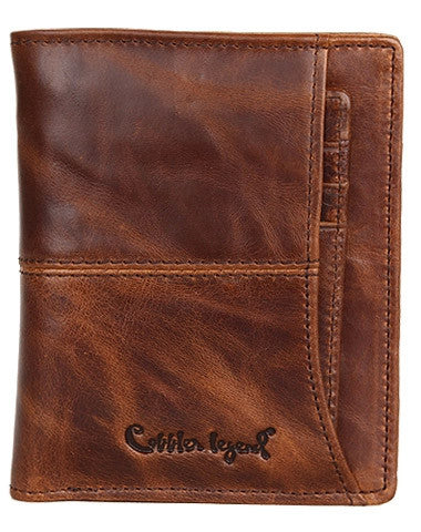 Vintage Bifold Coffee genuine Leather billfold wallet For Men Zipper photo card holder - EverHandmade