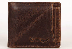 Vintage Bifold Coffee genuine Leather billfold wallet For Men Zipper photo card holder - EverHandmade