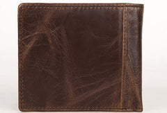 Vintage Bifold Coffee genuine Leather billfold wallet For Men Zipper photo card holder - EverHandmade