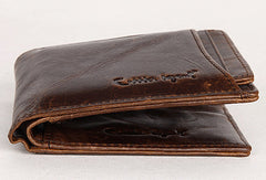 Vintage Bifold Coffee genuine Leather billfold wallet For Men Zipper photo card holder - EverHandmade