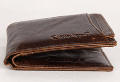Vintage Bifold Coffee genuine Leather billfold wallet For Men Zipper photo card holder