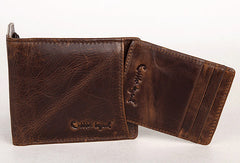 Vintage Bifold Coffee genuine Leather billfold wallet For Men Zipper photo card holder - EverHandmade