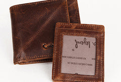 Vintage Bifold Coffee genuine Leather billfold wallet For Men Zipper photo card holder - EverHandmade