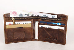 Vintage Bifold Coffee genuine Leather billfold wallet For Men Zipper photo card holder - EverHandmade