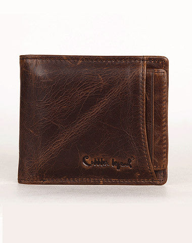 Vintage Bifold Coffee genuine Leather billfold wallet For Men Zipper photo card holder - EverHandmade
