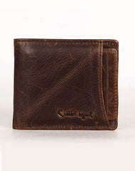 Vintage Bifold Coffee genuine Leather billfold wallet For Men Zipper photo card holder - EverHandmade