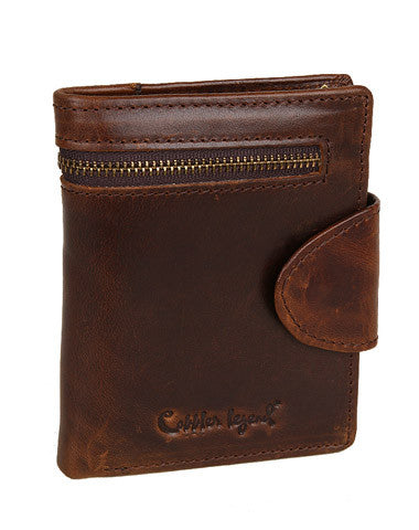 Handmade Men Coffee vintage Leather bifold multi cards billfold wallet zip for Men - EverHandmade