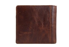 Leather Men billfold wallet Coffee vintage trifold multi cards billfold wallet zip for Men - EverHandmade