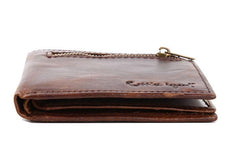 Leather Men billfold wallet Coffee vintage trifold multi cards billfold wallet zip for Men - EverHandmade