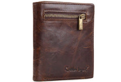 Leather Men billfold wallet Coffee vintage trifold multi cards billfold wallet zip for Men