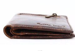 Leather Men billfold wallet Coffee vintage trifold multi cards billfold wallet zip for Men - EverHandmade