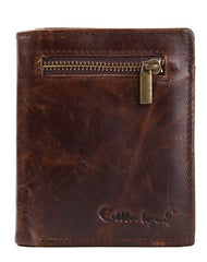 Leather Men billfold wallet Coffee vintage trifold multi cards billfold wallet zip for Men