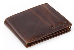 Genuine Leather Vintage Bifold Coffee billfold wallet For Men W/ photo coin slots