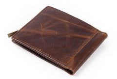 Genuine Leather Vintage Bifold Coffee billfold wallet For Men W/ photo coin slots