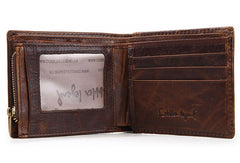 Genuine Leather Vintage Bifold Coffee billfold wallet For Men W/ photo coin slots