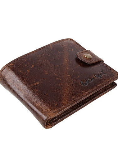 Vintage trifold Coffee genuine Leather billfold wallet For Men Zipper photo card holder