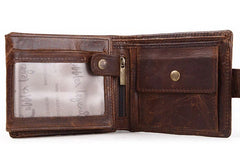 Vintage trifold Coffee genuine Leather billfold wallet For Men Zipper photo card holder