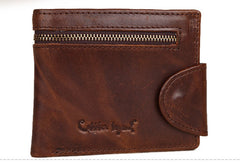 Leather Men billfold wallet Coffee vintage trifold multi cards billfold purse zip for Men