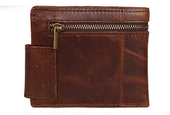 Leather Men billfold wallet Coffee vintage trifold multi cards billfold purse zip for Men