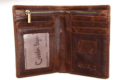 Vintage Bifold Coffee genuine Leather billfold wallet For Men Zipper photo card holder