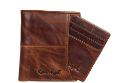 Vintage Bifold Coffee genuine Leather billfold wallet For Men Zipper photo card holder