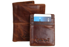 Vintage Bifold Coffee genuine Leather billfold wallet For Men Zipper photo card holder