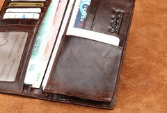 Handmade Vintage Bifold Coffee Men Leather Long wallet clutch purse For Men