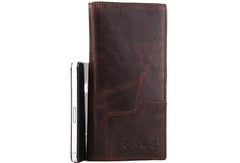 Handmade Vintage Bifold Coffee Men Leather Long wallet clutch purse For Men