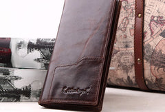Handmade Vintage Bifold Coffee Men Leather Long wallet clutch purse For Men