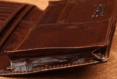 Handmade Vintage Bifold Coffee Men Leather Long wallet clutch purse For Men