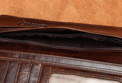 Handmade Vintage Bifold Coffee Men Leather Long wallet clutch purse For Men