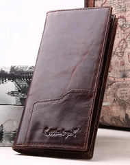 Handmade Vintage Bifold Coffee Men Leather Long wallet clutch purse For Men