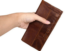 Vintage Mens Leather Long Wallets Cool Leather Bifold Long Wallets for Men - EverHandmade