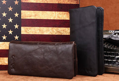 Vintage Mens Leather Long Wallets Cool Leather Bifold Long Wallet for Men