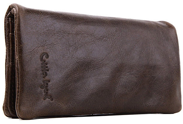 Vintage Mens Leather Long Wallets Cool Leather Bifold Long Wallet for Men