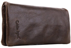 Vintage Mens Leather Long Wallets Cool Leather Bifold Long Wallet for Men