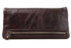 Vintage Mens Leather Long Wallets Cool Leather Bifold Long Wallet for Men