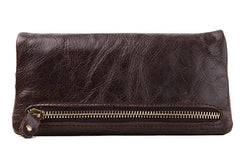Vintage Mens Leather Long Wallets Cool Leather Bifold Long Wallet for Men