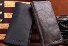 Vintage Mens Leather Long Wallets Cool Leather Bifold Long Wallet for Men