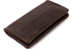 Vintage Mens Leather Long Wallets Cool Leather Bifold Long Wallet for Men