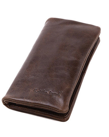 Vintage Mens Leather Long Wallets Cool Leather Bifold Long Wallet for Men - EverHandmade