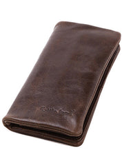 Vintage Mens Leather Long Wallets Cool Leather Bifold Long Wallet for Men