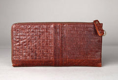 Vintage Bifold Coffee genuine Leather Long wallet clutch bag For Men Zipper holder - EverHandmade